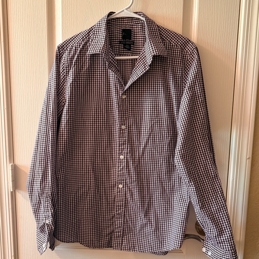 H&M Men's Burgundy and White Checkered Shirt